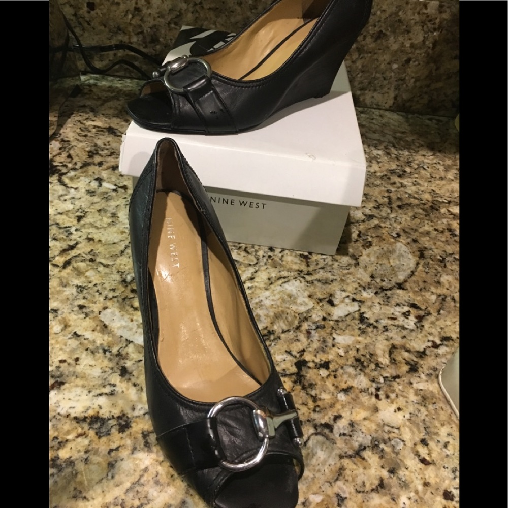 Black leather wedge